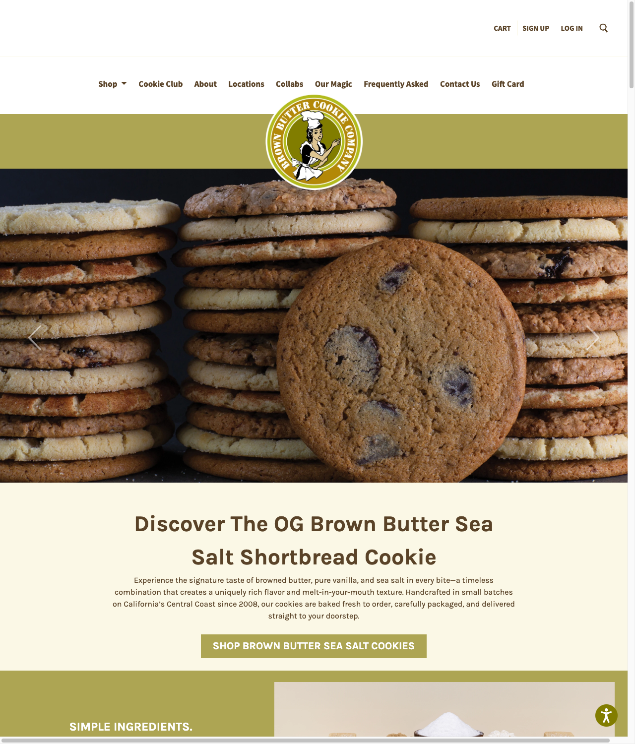 Brown Butter Cookie Company storefront homepage
